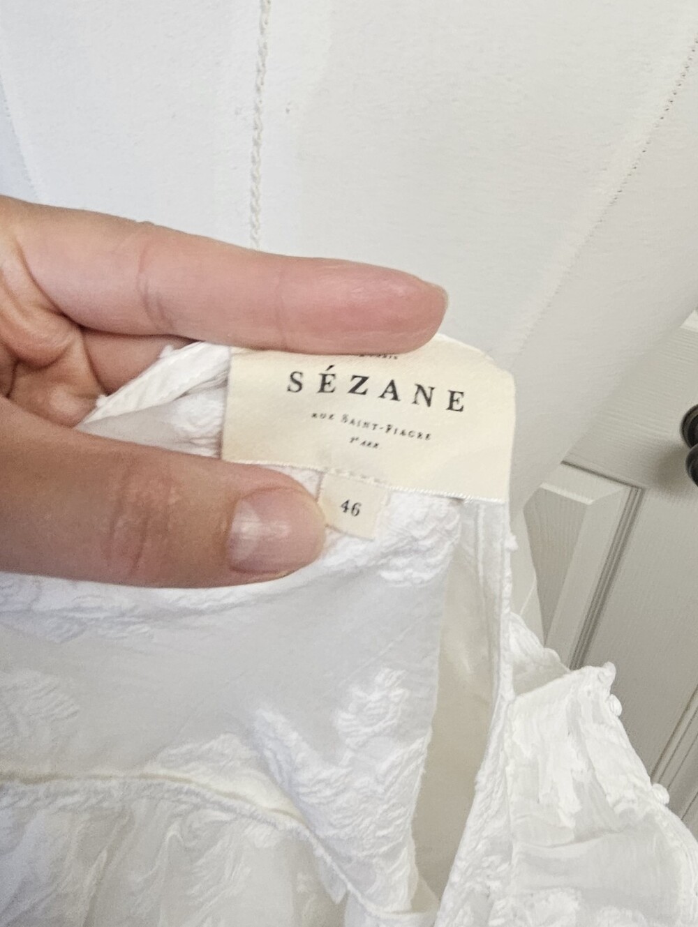 Sezane Jordanna Blouse White Floral Devoré Lace Ruffle Puff Sleeve Sz EU 46 US14 - Picture 7 of 11